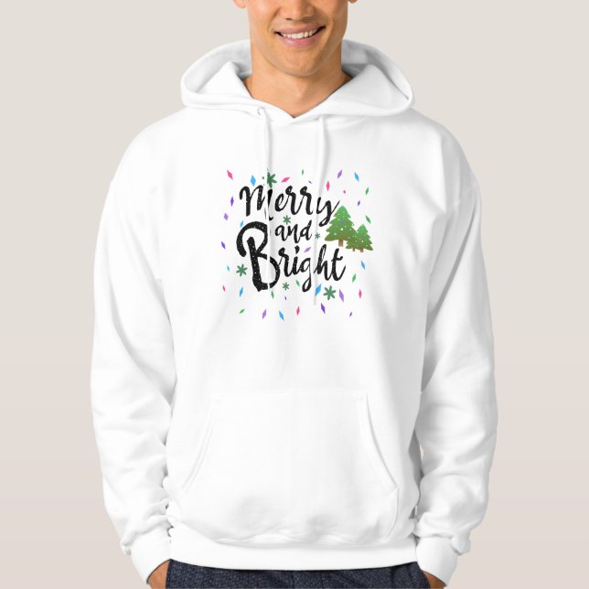 Colourful Merry And Bright Christmas Typography Hoodie (Front)