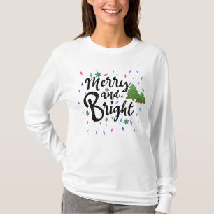 Colourful Merry And Bright Christmas Typography T-Shirt