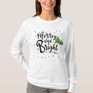 Colourful Merry And Bright Christmas Typography T-Shirt
