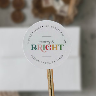 Colourful Merry and Bright Circular Return Address Classic Round Sticker