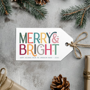 Colourful Merry and Bright Cute Retro Stars Holida Gift Tags