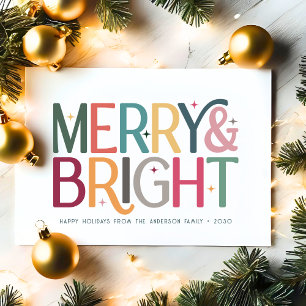 Colourful Merry and Bright Cute Retro Stars Holiday Card