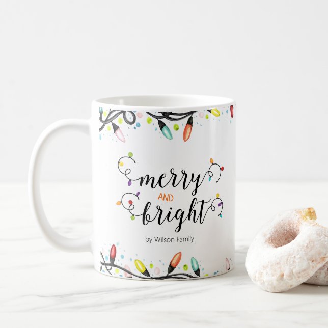 Colourful Merry and Bright for Holiday party Coffee Mug (With Donut)