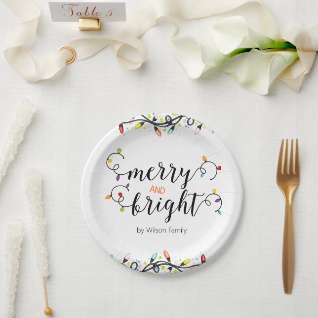 Colourful Merry and Bright for Holiday party Paper Plate (Wedding)