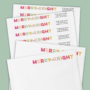 Colourful Merry and Bright Holiday Card Wrap Around Label