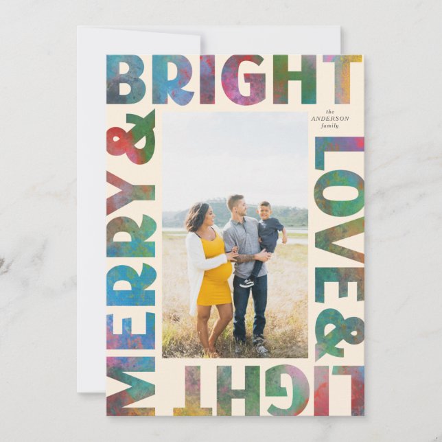 Colourful Merry and Bright Love and Light Holiday Card (Front)