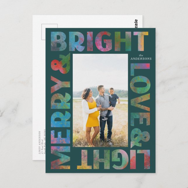 Colourful Merry and Bright Love and Light Holiday Postcard (Front/Back)