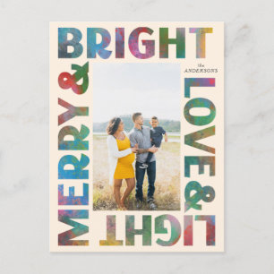 Colourful Merry and Bright Love and Light Holiday Postcard