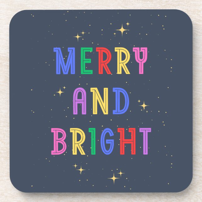 Colourful Merry and Bright, navy Coaster (Front)