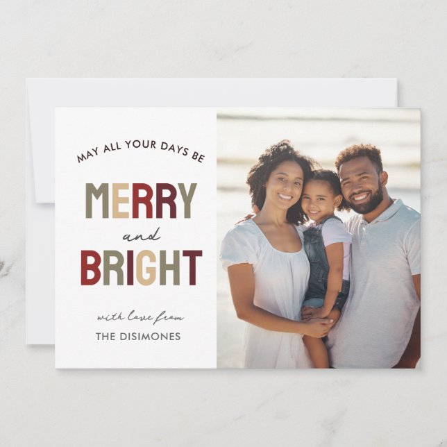Colourful Merry and Bright Photo Holiday Card (Front)