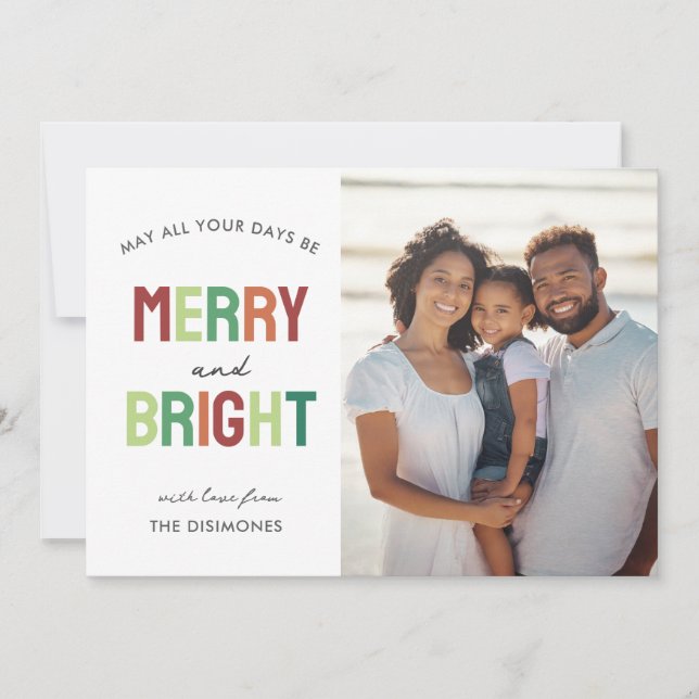 Colourful Merry and Bright Photo Holiday Card (Front)