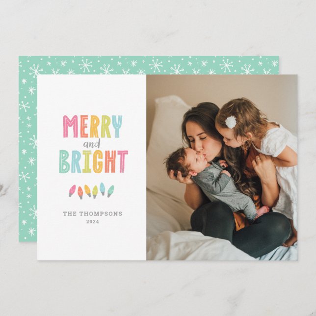 Colourful Merry and Bright Single Photo Christmas Holiday Card (Front/Back)