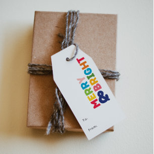 Colourful Merry and Bright to and from Gift Tags