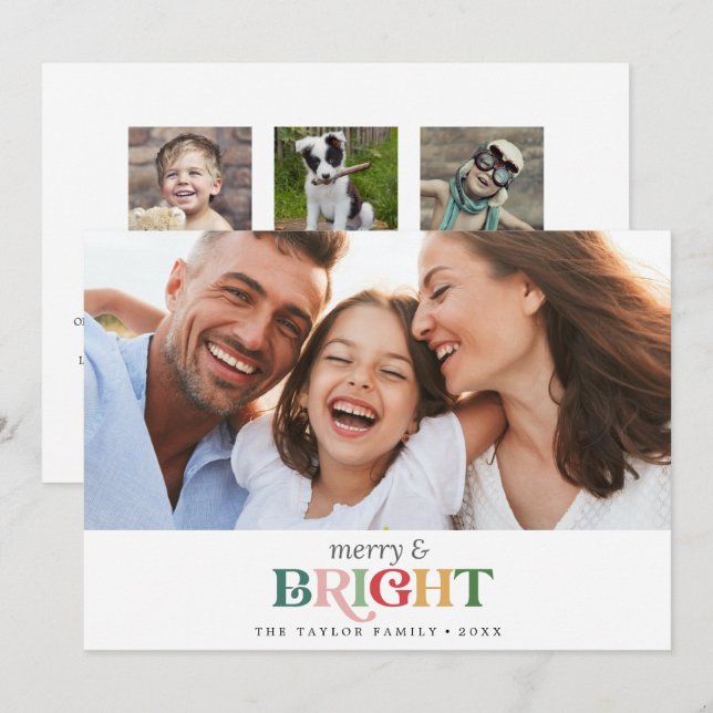 Colourful Merry and Bright Year In Review Portrait Holiday Card (Front/Back)