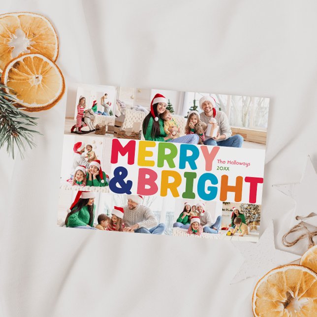 Colourful Merry and Bright Year In Review Six Phot Holiday Card (Creator Uploaded)