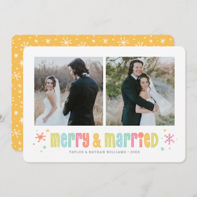Colourful Merry and Married Christmas Photo Holiday Card (Front/Back)