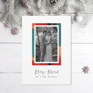 Colourful Merry and Married Newlywed Photo Holiday Card