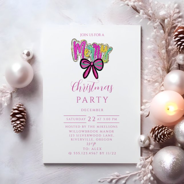 Colourful Merry Bow Christmas Invitation (Creator Uploaded)