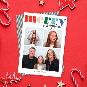 Colourful Merry & Bright Typography   Holiday Phot Card