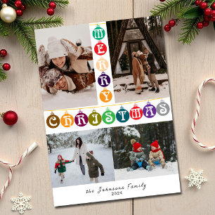 Colourful Merry Christmas Ball 4 family photo Holiday Card