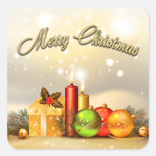 Colourful Merry Christmas Candle Decorations Square Sticker (Front)