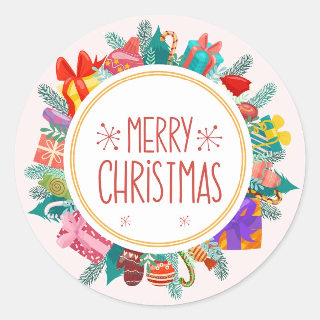  Colourful Merry Christmas Classic Round Sticker (Front)