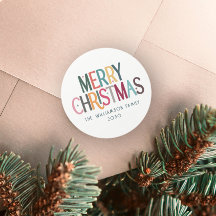 Colourful Merry Christmas Cute Retro Stars