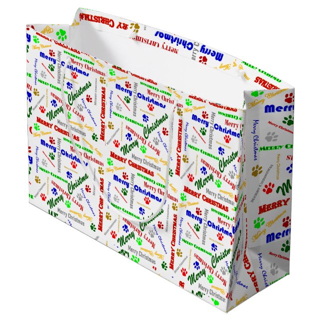 Colourful Merry Christmas & Dog Paws Large Gift Ba Bag (Back Angled)