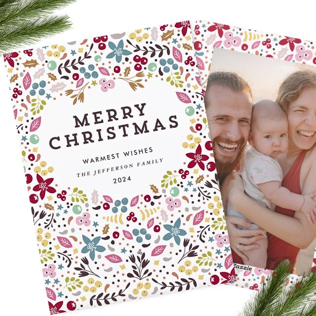 Colourful Merry Christmas Floral Holiday Card (Creator Uploaded)