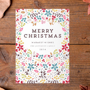 Colourful Merry Christmas Floral Holiday Card