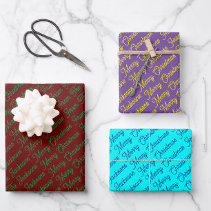 Colourful Merry Christmas From Family Name Bundle Wrapping Paper Sheet