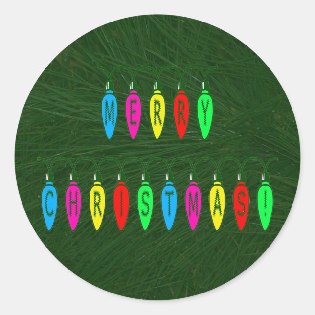 Colourful Merry Christmas Lights Font Classic Round Sticker (Front)