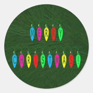 Colourful Merry Christmas Lights Font Classic Round Sticker
