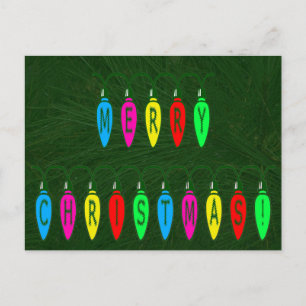 Colourful Merry Christmas Lights Font Holiday Postcard