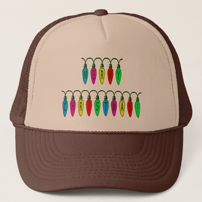 Colourful Merry Christmas Lights Font Trucker Hat (Front)