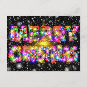 Colourful Merry Christmas On Snow Background Holiday Postcard