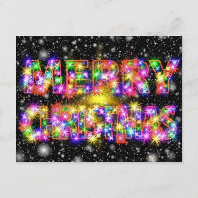 Colourful Merry Christmas On Snow Background Holiday Postcard (Front)