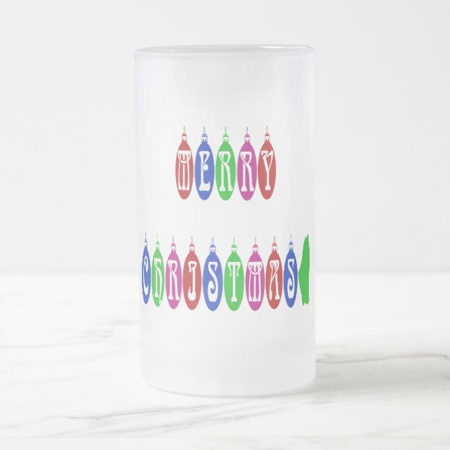 Colourful Merry Christmas Ornament Font Frosted Glass Beer Mug (Center)