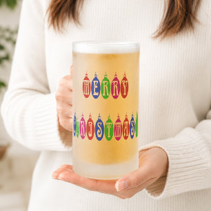Colourful Merry Christmas Ornament Font Frosted Glass Beer Mug