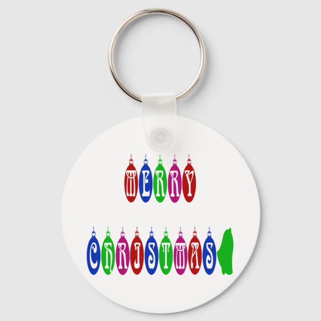 Colourful Merry Christmas Ornament Font Key Ring (Front)