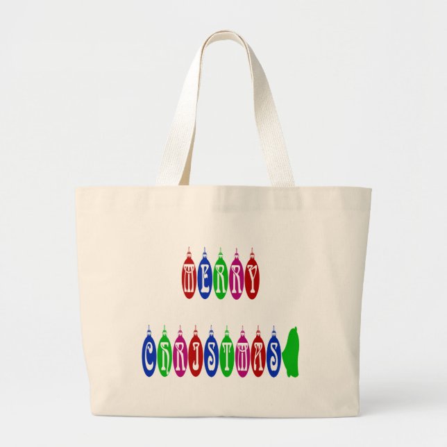 Colourful Merry Christmas Ornament Font Large Tote Bag (Front)