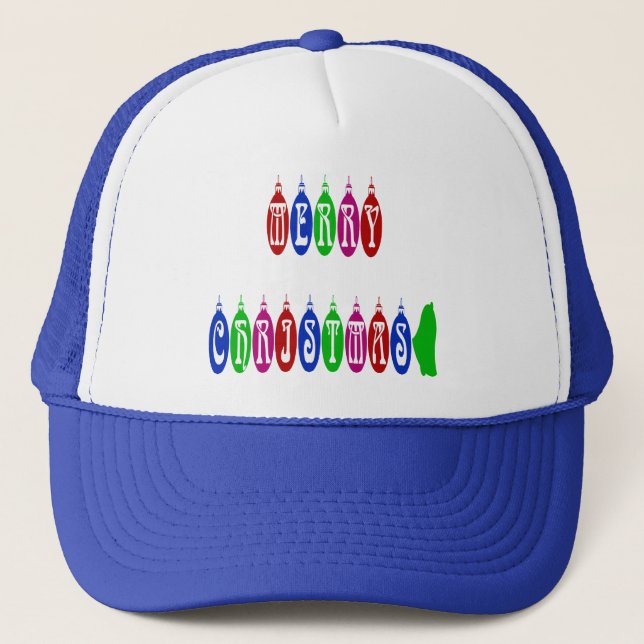 Colourful Merry Christmas Ornament Font Trucker Hat (Front)