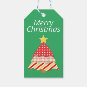 Colourful Merry Christmas Pattern Tree Gift Tag