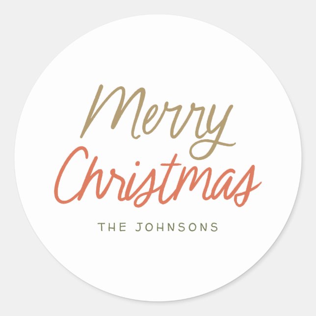 Colourful Merry Christmas Personalised Classic Round Sticker (Front)