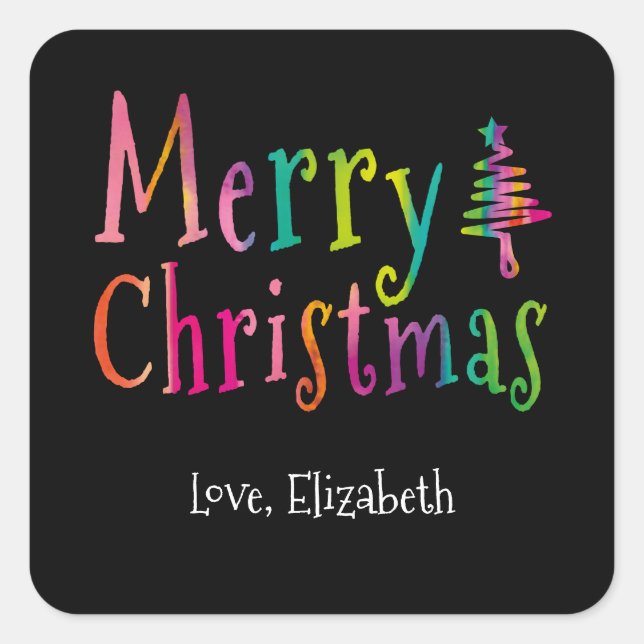 Colourful Merry Christmas Personalised Square Sticker (Front)