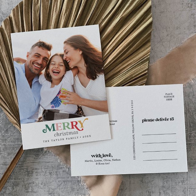 Colourful Merry Christmas Portrait Photo Holiday Postcard (Creator Uploaded)