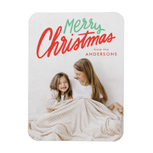 Colourful Merry Christmas Red and Green Photo Magnet