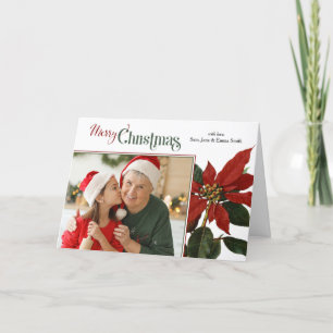 Colourful Merry Christmas Script w/Poinsettia Phot Holiday Card