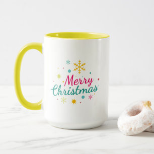 Colourful Merry Christmas Snowflake Mug