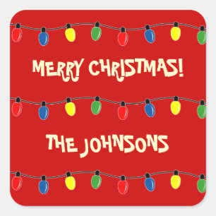 Colourful Merry Christmas tree lights gift tags
